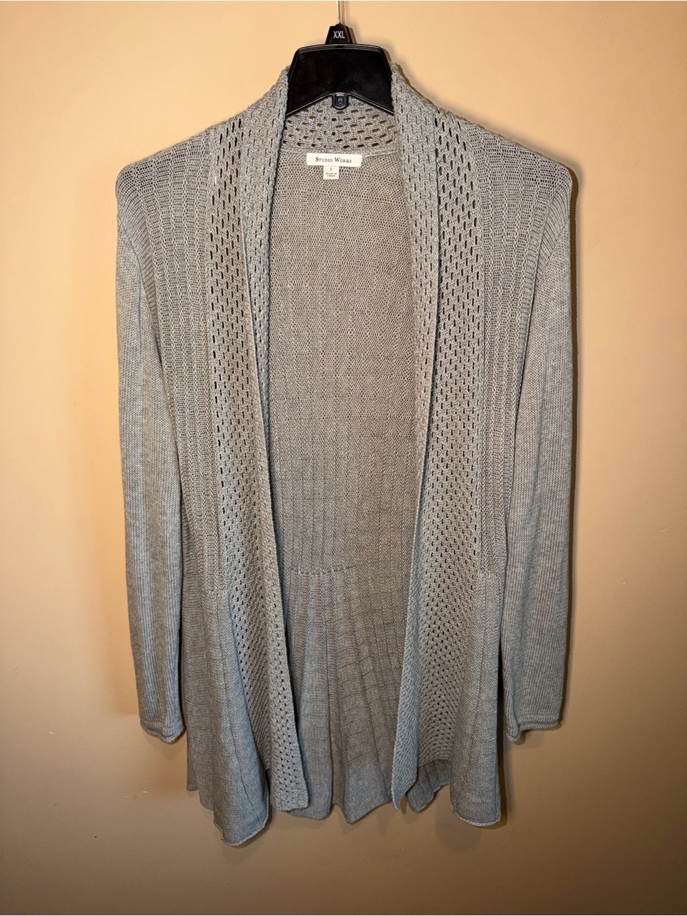 Studio Works Women’s Light Gray Open-Front Cardigan Sweater